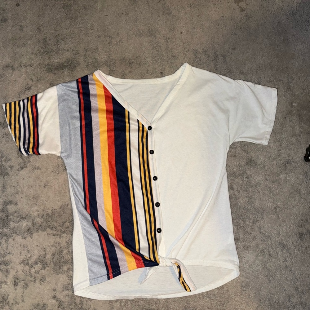 Vintage Style Button-Down Shirt - White with Multicolor Stripes - Picture 3 of 9